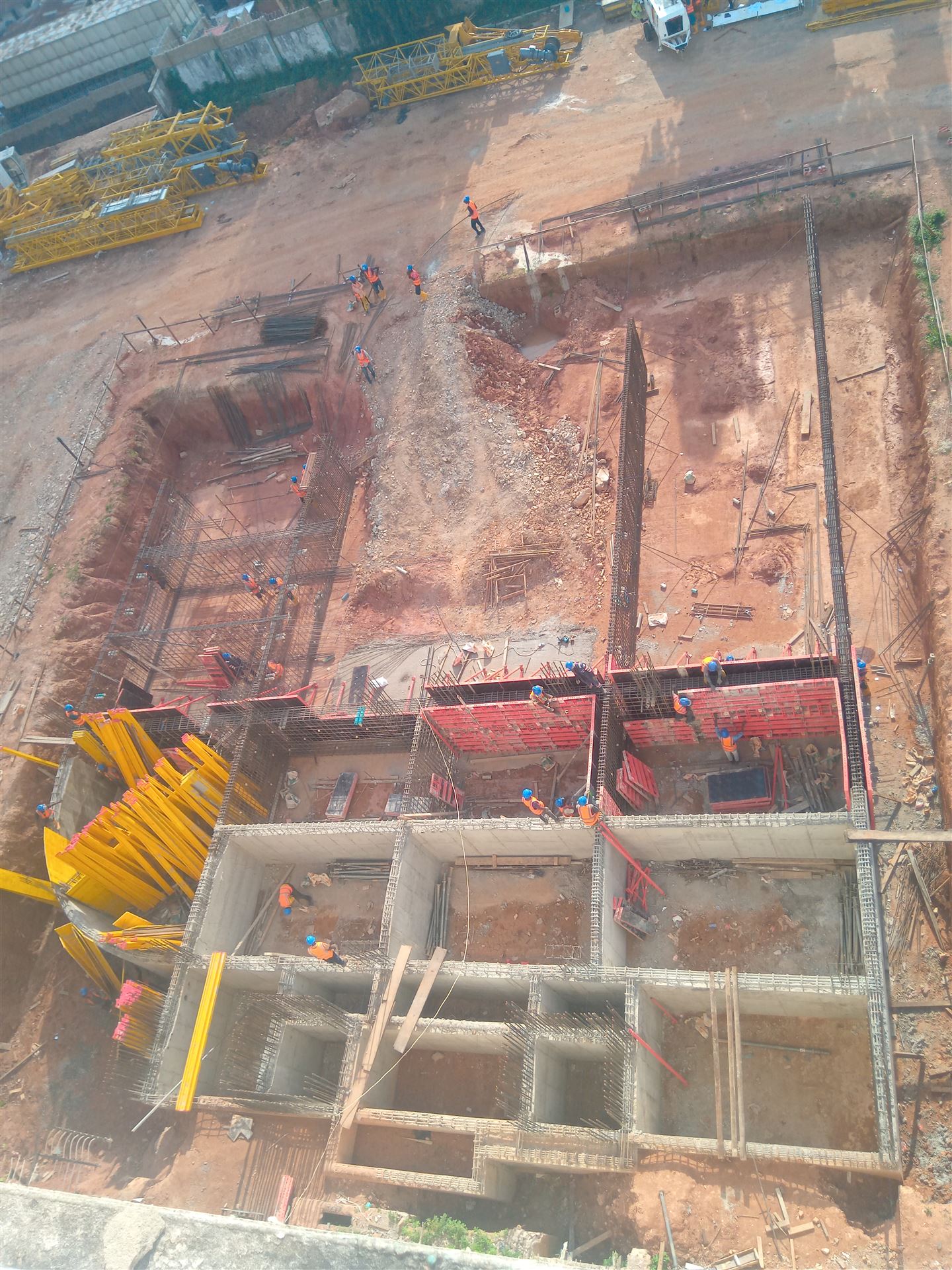 Aerial view of suspended slab formwork and reinforcement